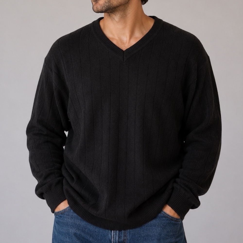 Apt. 9 Men's XL 100% Cashmere V-Neck Sweater Black Luxury Soft Knit‎